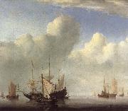 A Dutch Ship Coming to Anchor and Another Under Sail Willem van